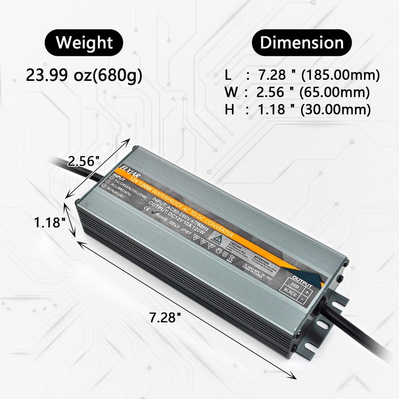 12V 10A 120W AC to DC Converter IP67 Waterproof Power