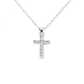 YALLNASL Silver Cross Necklace for Women, Girls - Cubic Zirconia, Gold Plated Copper, 45cm Chain, Faith Cross Pendant for Women, Mom, Daughter, Sister