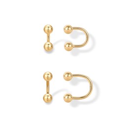 PAVOI 14K Gold Plated Sterling Silver Posts Double Half Huggie Earring Jacket Pack for Women - Gold Statement Loop Hoop Earring Set - Heart Ball Cubic Zirconia Screwback Studs, Yellow Gold, No