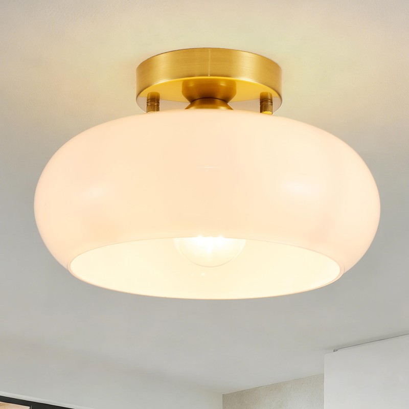 SHBEILOU Semi Flush Mount Ceiling Light, 11 Inch Gold Mid