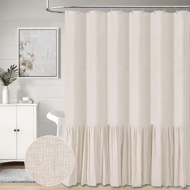 BTTN Stall Farmhouse Shower Curtain - 60x72 inch Rustic Heavy Duty Fabric Linen Shower Curtain Set with Ruffle Hem, Machine Washable, Vintage Shabby Chic Cloth Shower Curtain for Bathroom, Beige/Cream