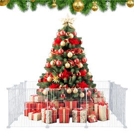 12 Pieces White Metal Christmas Tree Gate Panels - Picket Fence for Pets Cat Proof Indoor Garden Decoration - Holiday Party Office Home Decor