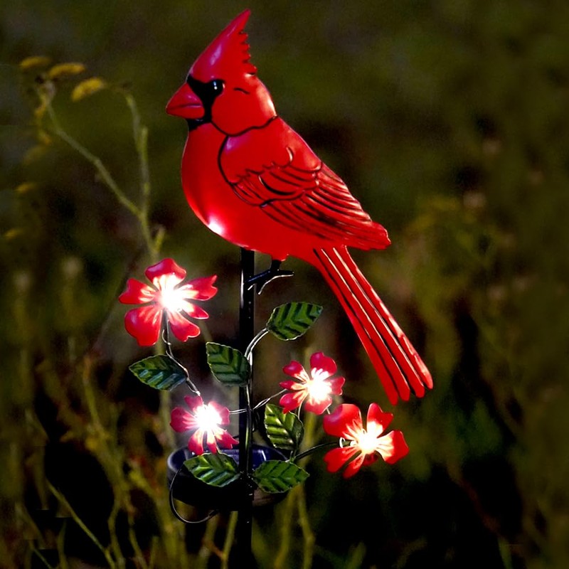 Cardinal Decor Garden Stake,Solar Metal Red Cardinal, Cardinal Bird Figurine