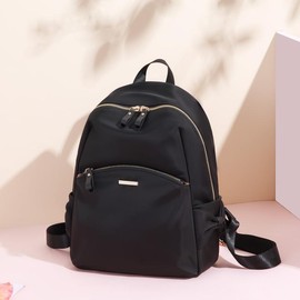 GOLF SUPAGS Stylish Backpack Purse for Women Girls Casual Travel Daypack Mini Backpack Handbag Nylon Bookbag - Color: Black