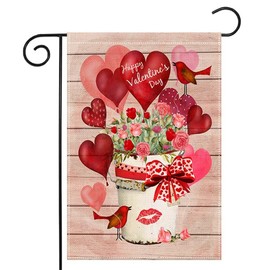 LHSION Happy Valentine's Day Garden Flag 12.5 x 18 Inch Love Heart Flowers Garden Flag Decorative Double Sided Large Flag for Valentine's Day Decoration