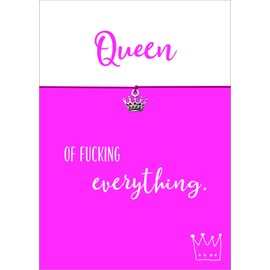 Glücksschmiedin - Friendship Bracelet Queen of Everything in Pink with Silver Crown Pendant and Saying Card, Handmade Locally, Metal