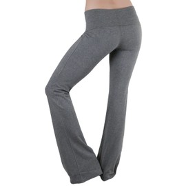 ToBeInStyle Women's Wide Waistband Wide Flare Leg Yoga Pants - Grey - Medium