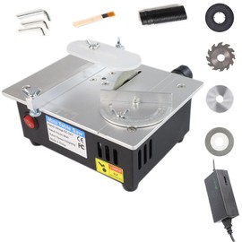 Mini Table Saw, RTOVZON 96W Mini Desktop Electric Saw Cutter 7.1"x5.5", Cut Thickness Adjustable Precision Craft Table Saw with Speed & Angle Adjust 4* Blades, Available for Wood/PCB/Acrylic/Plastic