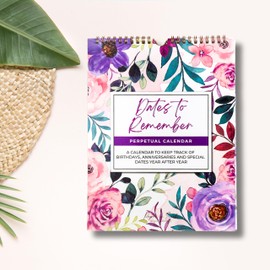 Extra Large Perpetual Floral Wall Calendar for Birthdays and Anniversaries -12 Months - Dates to Remember Book - Journal for Important & Special Days - Wall Hanging Date Organizer - 8.5x11"