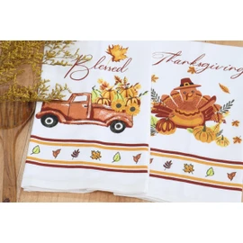 PurpleEssences - Juego de 2 toallas de cocina de algodón para otoño, juego de 2 toallas de cocina, toallas de cocina, multiusos para secar platos, 16 x 28 pulgadas, turco y camión