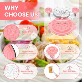 Chicken Shredder Tool Twist Large - 10'' Pro Meat Shredders for Chicken Breast,Visible Kitchen Grinder Shredder Machine with Brush,Strong Anti-Slip Strip,Ergonomic Handle,BPA Free (Pink)