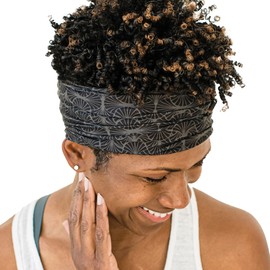 Aruna Handmade Black Boho Bandeau Headband for Women - Sweat Absorbing Twist Wicking Women’s Head Band | Wide Yoga Hiking Tie Dye Bandana for Gym | Sleeping Hair Accessories & Mud Run Gear