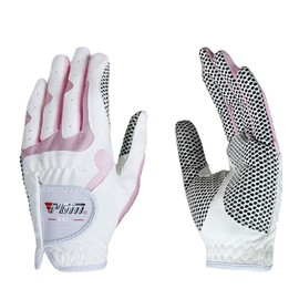 Guantes de golf para mujer, un par (4 opciones de color), sistema de agarre mejorado PGM, frescos y cómodos, Blanco/Rosado, XS