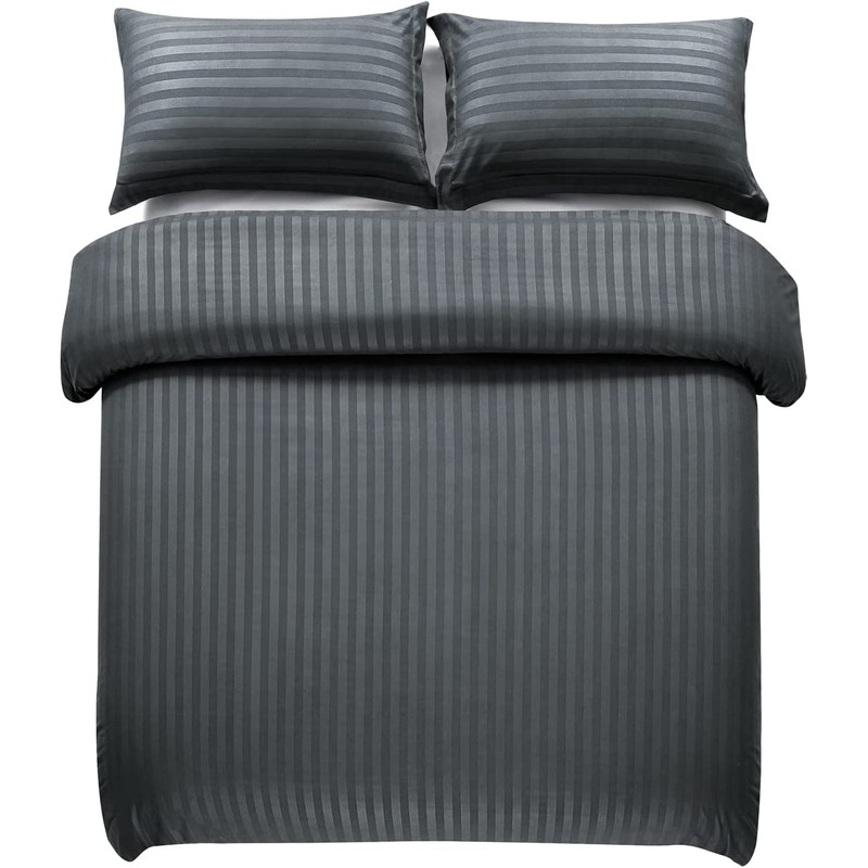 Hafaa Single Duvet Cover Set Hotel Quality Stripes Satin Bedding
