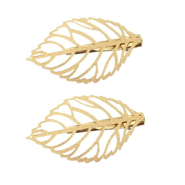 Tzoxal Vintage Hollow Leaf Hair Clips Barrettes for Women, Gold Elegant Alloy Leaves Style Duckbill Hairpins, Fashion Hairgrip Hair Accessories for Party Wedding Daily (2PCS, Gold Tone）