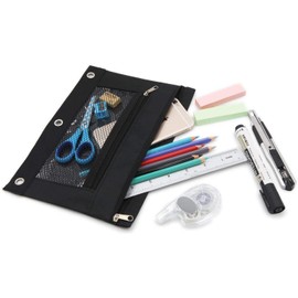 3 Rings Binder Pencil Pouch, Pencil Case with Double Pocket and Mesh Window