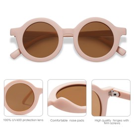 SOJOS Cute Round Baby Polarized Sunglasses for Kids Girls Boys Vintage UV400 Protection Classic Children De Sol Gafas Beach Holiday SK5606 with Pink Frame/Brown Lens