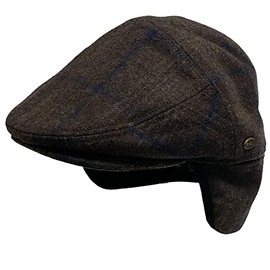 EPOCH HATS 100% Wool Herringbone Winter Ivy Cabbie Hat w/Fleece Earflaps – Driving Hat (XL, IVE5033BROWN Plaid)