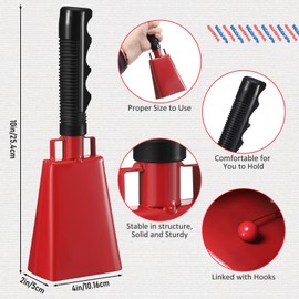 Fiada 12 Pcs Cow Bell 10 Inch Noise Makers for Sporting Events Football Bell Football Cowbell Instrument with Handle for School Party Classroom Musical Game Alarm Cheering (Red)