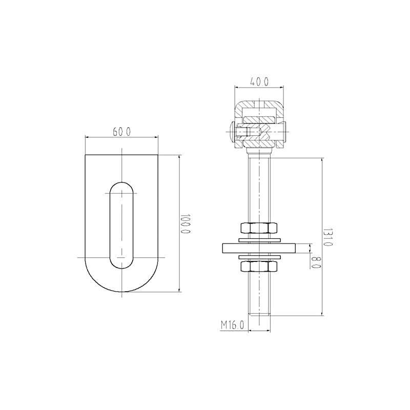 SO-TOOLS® Gate Hinge M16 U Long with Weld-On Tab, Galvanised,