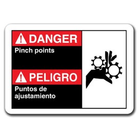 Danger Sign - Danger Pinch Points (Bilingual Spanish) 7"X10" Plastic Safety Sign ANSI OSHA