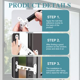 Pack of 2 Window Tilt Regulators, Window Stops No Drilling, Adjustable Window Opening, Tilt Protection for Cat Safety, Window Stopper Made of Thickened Carbon Steel, White, 165 mm