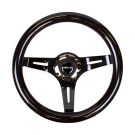 NRG Innovations NRG-ST-310BK-BK Steering Wheel - 310mm, Classic Black Wood Grain Wheel, 3 Spoke Center in Black Chrome