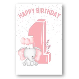 Second Ave 1st Birthday Age 1 Cute Elephant Pink Baby Girl Children's Kids Happy Birthday Card Greetings Card