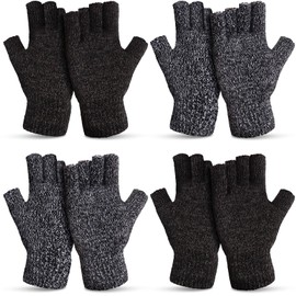 Syhood 4 Pairs Warm Half Finger Gloves Winter Fingerless Gloves Stretchy Knit Gloves Fingerless Gloves for Women Men(Black and White, Black and Gray)