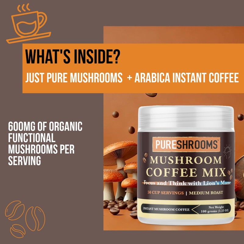 Focus & Think Instant Mushroom Coffee with Ultra Concentrated Lion's