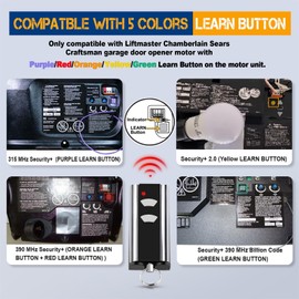 893Max Garage Door Opener Keychain Remote, Compatible with LiftMaster Chamberlain Craftsman Opener Features 5 Color Learn Buttons, for 890Max 891LM 893LM 971LM 371LM Opener Fobs 2 Pack