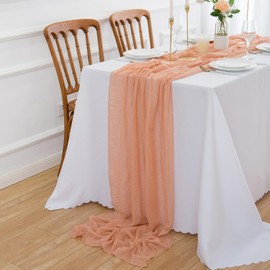 Aoksunova Muslin Wedding Table Runner, Apricot, Decorative Cheesecloth Fabric, 80 cm x 4 m