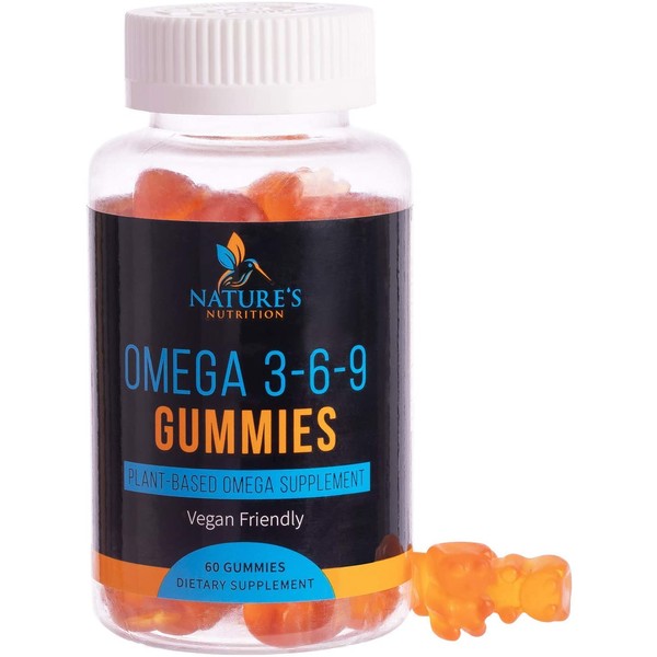 Omega 3 6 9 Gummies Extra Strength Essential Fatty Acid Supplement - Perilla Oil 369 EFA Gummy - Best Vegan Plant-Based Heart and Health Support, Non-GMO - 60 Gummies