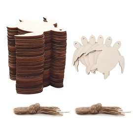 40 Pcs Sea Turtle Wood Cutouts Unfinished Turtle Wooden Ornaments Craft Slices to Paint Mini DIY Blank Wood Discs Ornament with Holes Rope for Home Crafts Hanging Decoration