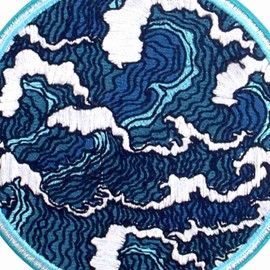 ZEGINs The Dark Blue Great Wave Patch Embroidered Applique Iron On Sew On Emblem