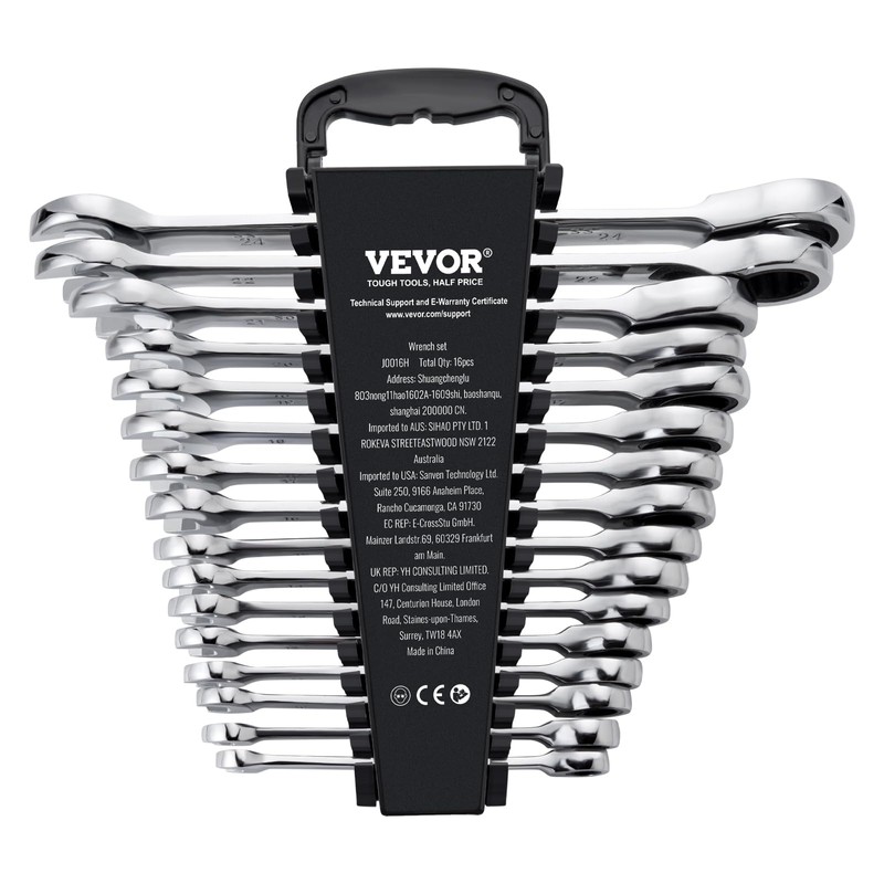 VEVOR Combination Wrench Set, 16-Piece Ratcheting Wrench Set with Organizer