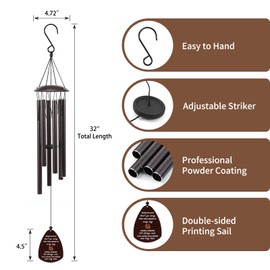 Cardinal Memorial Wind Chimes for Loss of Loved One, 32" Large Sympathy Windchimes for Outside Deep Tone, Best Bereavement Remembrance Memory Funeral Gifts for Loss of Family Member