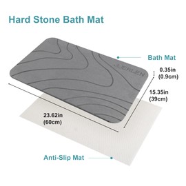 JUERLEN 2 Pack Diatomaceous Earth Shower Mat, Stone Bath Mat, Nonslip Super Absorbent Fast-Drying Hard Bath Mat for Bathroom Shower Floor, 24 x 16 inch, Grey Wave Design