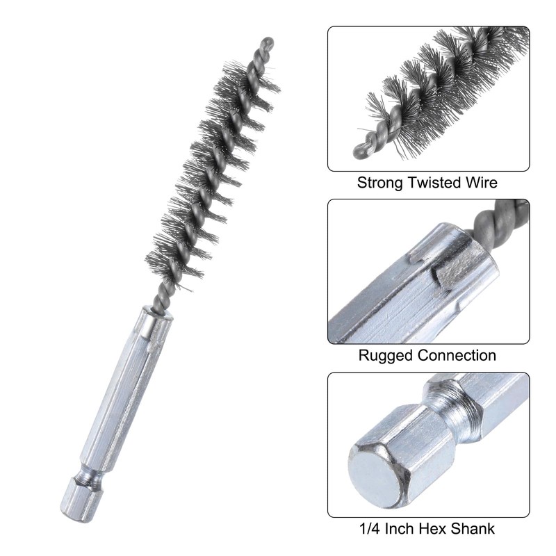 HARFINGTON 5Pcs 304 Stainless Steel Bore Brush 12mm Dia 4"