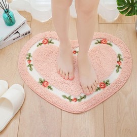 Floral Rose Heart Shape Bathroom Mat Rug Floor Decoration Carpet, Soft Bathroom Rugs Mat Non Slip Door Mat Floor Mat for Home Kitchen, Living Room,Toilet (Green)