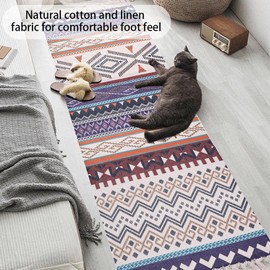 Entemah Alfombra de Baño a Rayas con Borla de 60 x 90 cm, Alfombra de Algodón Tejida a Mano, Ligera Alfombra de Cocina Tejida de Algodón con Borlas, Alfombra Bohemia para Corredor Tejida a Mano