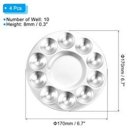 PATIKIL 10 Well Paint Tray Palette, 4 Pack Washable Paint Palette Aluminum Paint Tray Round for Watercolor Painting Art Class Craft DIY Project, Silver