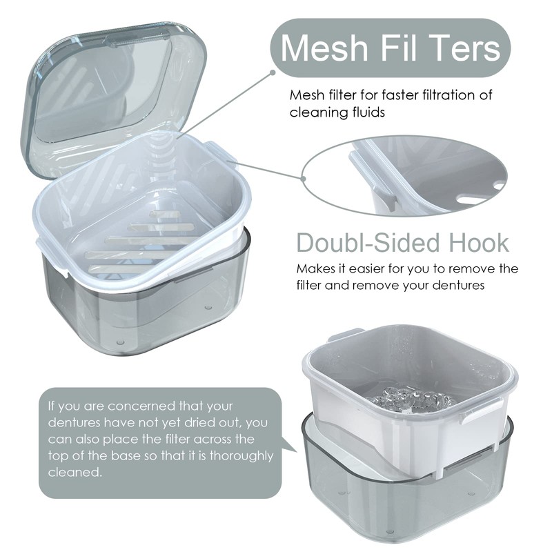 ARGOMAX Denture Box, Dental Box with Strainer, Cleaning, Soaking and