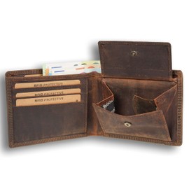 hodalump Genuine leather wallet for men and women with RFID protection, wallet including gift packaging, wallet with coin compartment and embossing, Bavaria, Classic