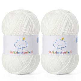 Fluffy Chenille Yarn for Crocheting，Baby Yarn for Crocheting Soft，2 Pack of 100g/3.5oz Velvet Amigurumi Yarn ，Fingering Weight Yarns for Crocheting Baby Blankets、DIY Craft.(2 Snow White)