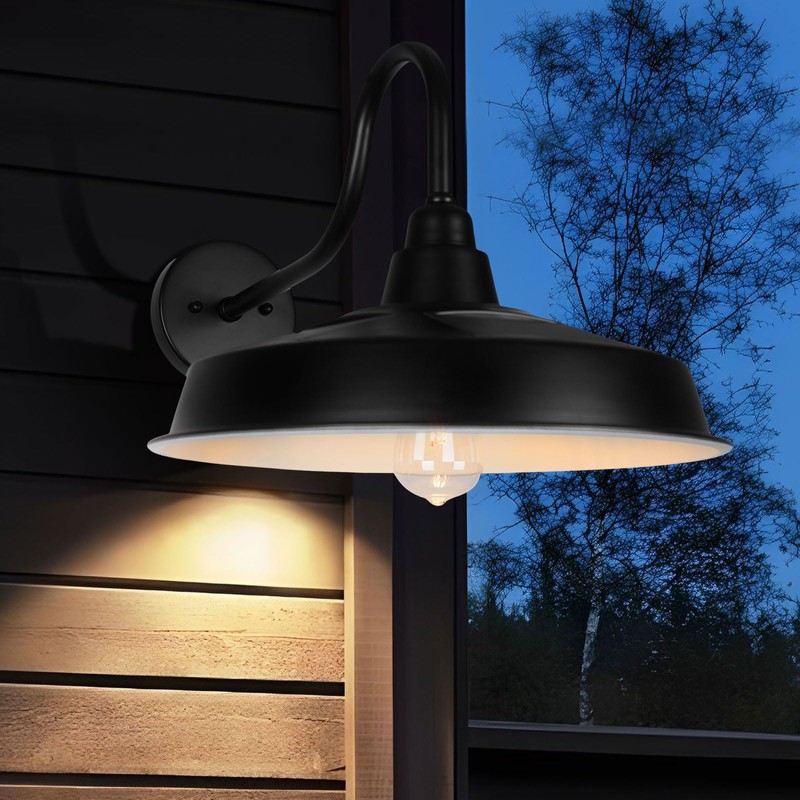 Diyel Solar Barn Light Outdoor, 16 Inch Dome Gooseneck Wall