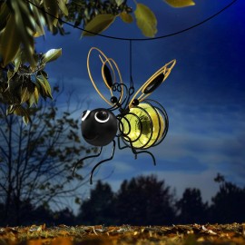Evolux Outdoor Hanging Bee Solar Light Decor for Outside, Glowing Metal Bee with Spr...