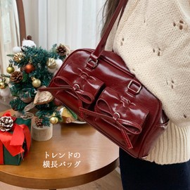 Lapimou Horizontal Bag, Ribbon Bag, Boston Bag, Handbag, Shoulder Bag, Women's, Horizontal Ribbon, Bowknot, Silver, a4, Large, Wide, Large Capacity, Popular, Trend, Stylish, Cute, Black