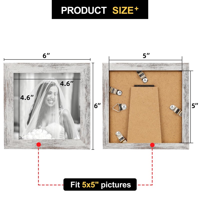 TOFOREVO 5x5 Picture Frames Set of 6 Distressed White Wood