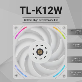 Thermalright TL-K12W CPU Fan 120mm Case Cooler Fan, 4pin PWM Connector Silent Computer Fan with S-FDB Bearing,Desktop Cooling Fan(TL-K12W)